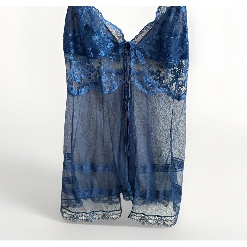 Victoria's Secret Y2K‎ Sheer Lace Babydoll Top Navy Coquette Whimsigoth Fairy S